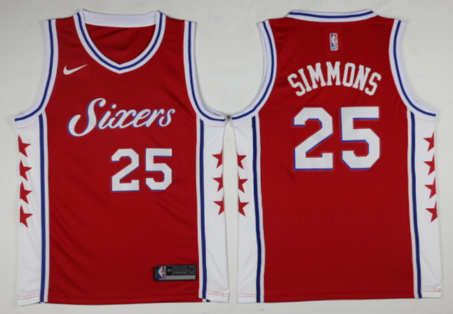 Men Philadelphia 76ers 25 Simmons Red Game Nike NBA Jerseys